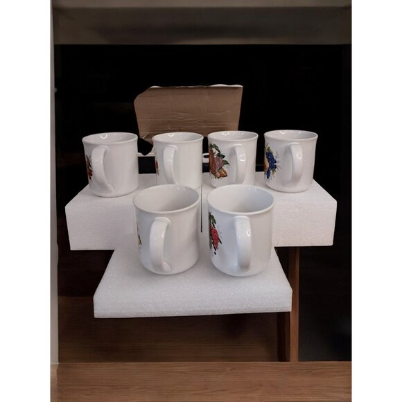 Stoneware Set Of Six Fruit Print Coffee Cups Mugs - Picture 12 of 16